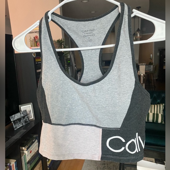 Pink gray color block Calvin Klein racerback cropped tank medium sports bra - Picture 1 of 3